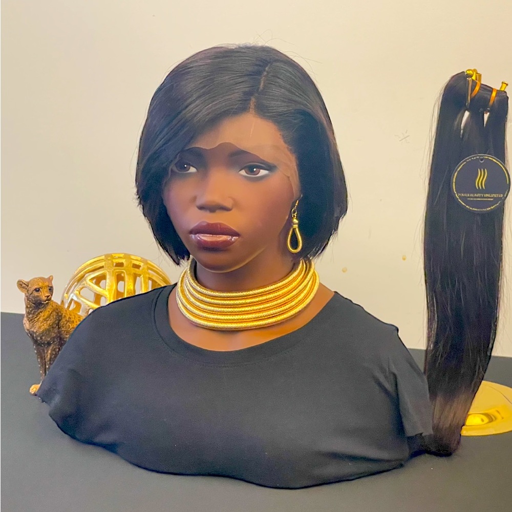 Power Beauty Unlimited 22" cap bob wig with slightly bleached knots.